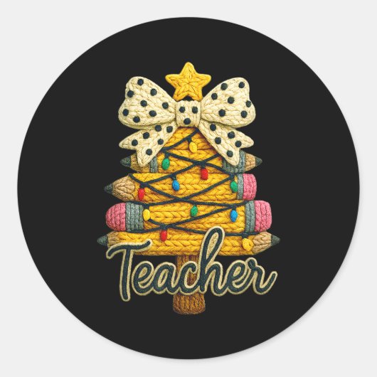 Retro Teacher Christmas, Funny Coquette Bow Gift S Ronde Sticker (Voorkant)
