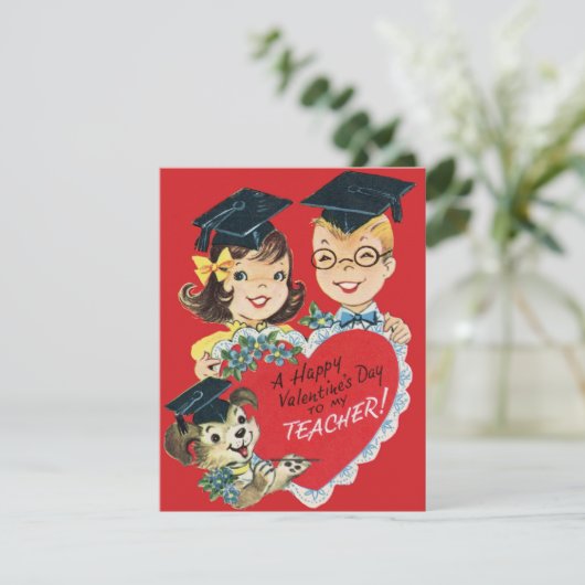 Retro Teacher Custom Valentijnsdag Feestdagenkaart (Staand voorkant)