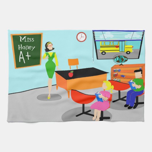 Retro Teacher Kitchen Towel Theedoek (Horizontaal)