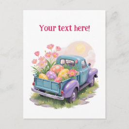 Retro Teal & Purple Truck with Easter Eggs Briefkaart