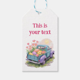 Retro Teal & Purple Truck with Easter Eggs Cadeaulabel