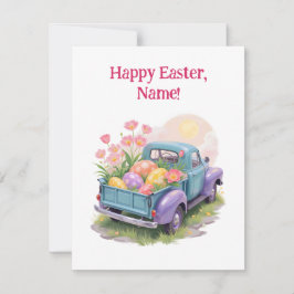 Retro Teal & Purple Truck with Easter Eggs RSVP Kaartje