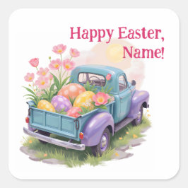 Retro Teal & Purple Truck with Easter Eggs Vierkante Sticker