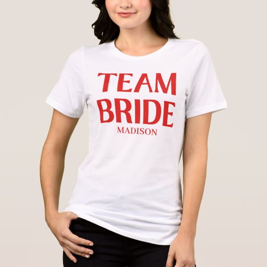 Retro Team Bride Bachelorette Red Pink Tri-Blend Shirt (Voorkant)