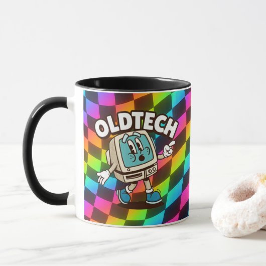 Retro Tech Cartoon Psychedelische Mok (Met donut)