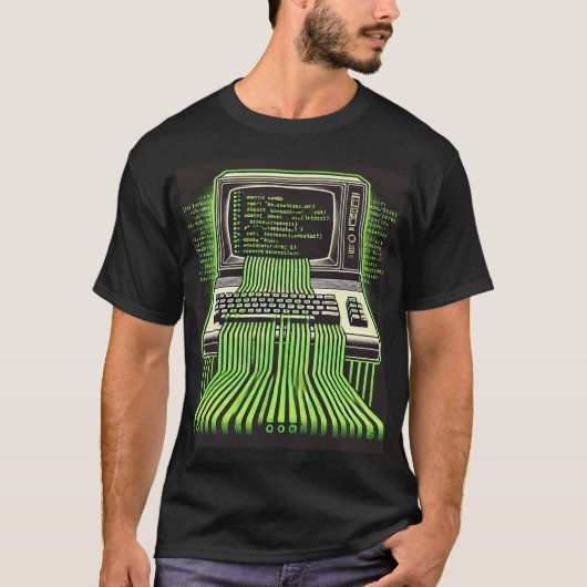 "Retro Tech Flow" -  computer- en codekunst T-shirt (Voorkant)