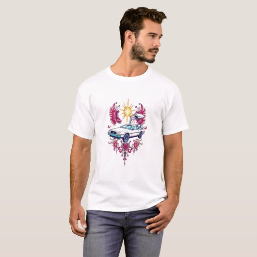 Retro Tech Fusion T-shirt: DeLorean & Proton Pack T-shirt (Voorkant volledig)