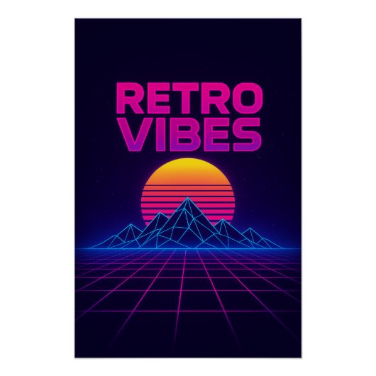 Retro Tech Vibes Neon Synthwave Design Poster Perfect Poster (Voorkant)