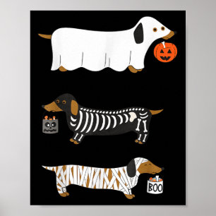 Retro Teckel Halloween Wiener Hond Pompoen Weeni Poster