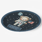 Retro Teddy Bear Astronaut eerste verjaardagsfeest Papieren Bordje (Gekanteld)