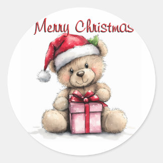 Retro Teddy Beer Vrolijk Kerstfeest Classic Ronde Sticker