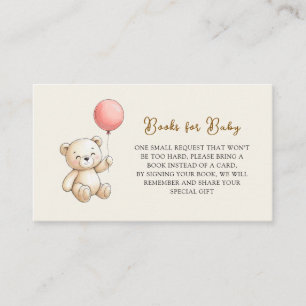 Retro teddybeer roze babyshower boek verzoek informatiekaartje