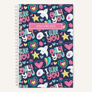Retro Teen Love Cute Rainbow Heart Patroon Notitieboek