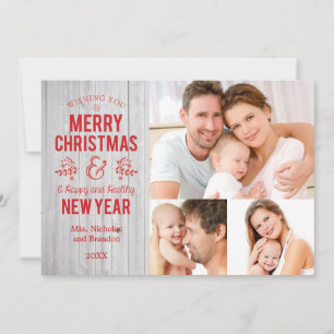 Retro Teken in Rustieke Houten Vrolijke Kerstkaart