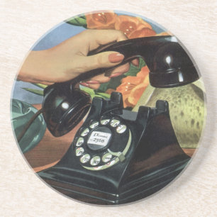 Retro telefoon met draaischijf, vintage bedrijf zandsteen onderzetter