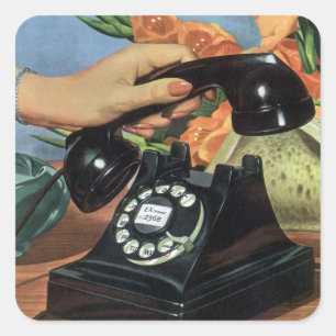Retro Telefoon met Roterende Wijzerplaat,  Zaken Vierkante Sticker