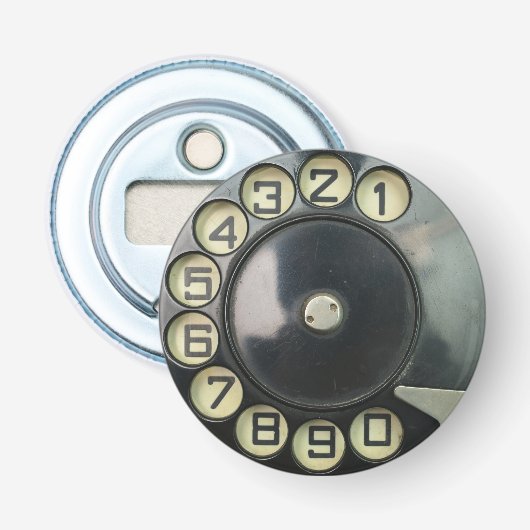 -retro-telefoonnummerschijf roterend button flesopener (Voorkant)