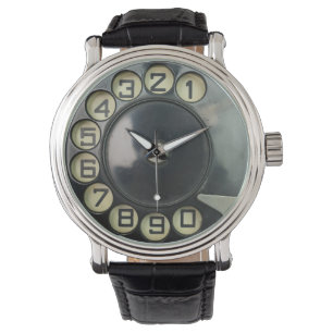 -retro-telefoonnummerschijf roterend horloge