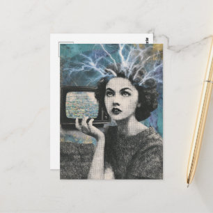 Retro Televisie Vrouw surreëel Schokkend Haar Briefkaart