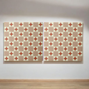 Retro Terracotta & Beige Starburst Geruit Tegeltje