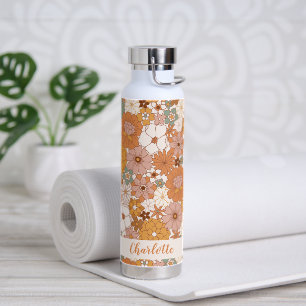 Retro Terracotta Boho Bloemige Gepersonaliseerde N Waterfles