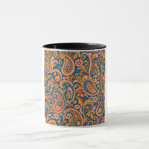 Retro Terracotta en Navy Blauwe Naadloze Paisley P Mok