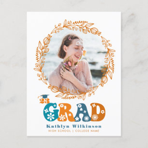 Retro Terracotta Floral Elegant Wreatfoto AFSTUDEE Uitnodiging Briefkaart