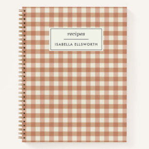 Retro Terracotta Gingham Pset Custom Name Recipe Notitieboek