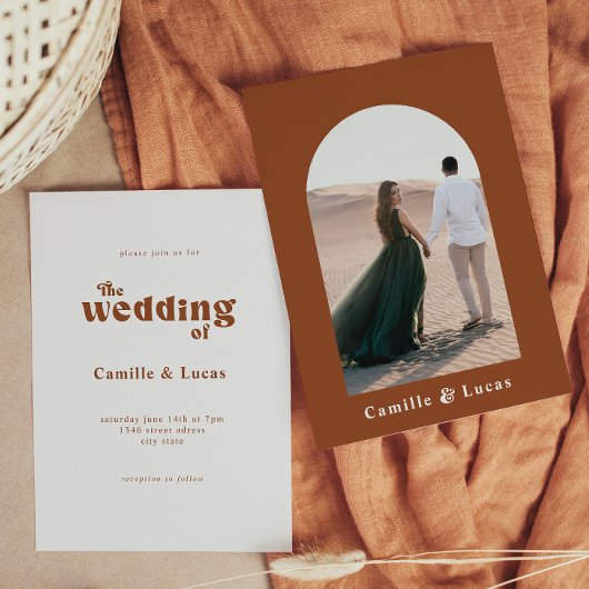 Retro Terracotta Mariage Fête Invitation