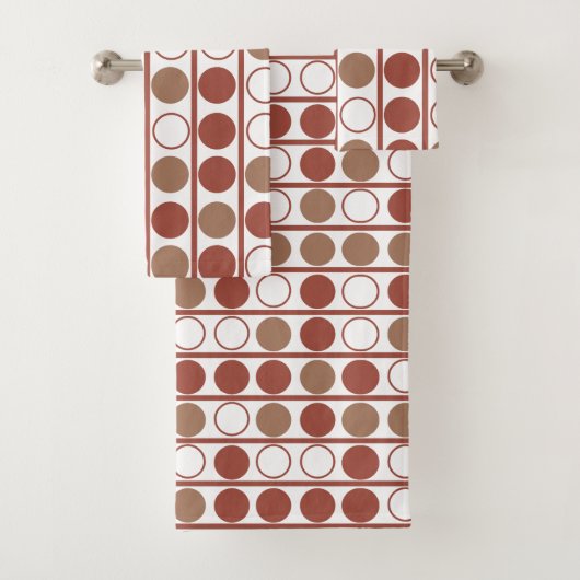 Retro Terracotta Mideeuw Modern Stippen Patroon Bad Handdoek (Insitu)