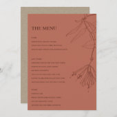 RETRO TERRACOTTA RED LINE DRAWING FLORAL MENU (Devant / Derrière)