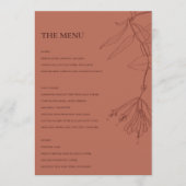 RETRO TERRACOTTA RED LINE DRAWING FLORAL MENU (Devant)