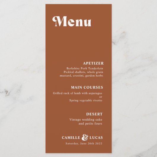 Retro Terracotta Rust Menu Mariage (Devant)