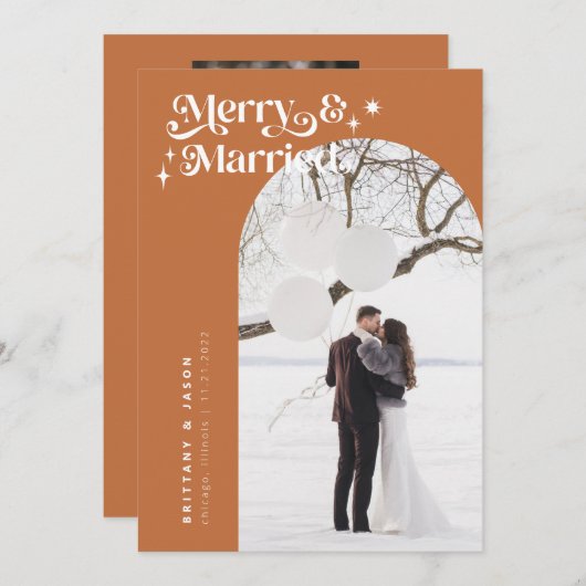 Retro Terracotta vrolijk & getrouwd foto vakantie Feestdagenkaart (Voorkant / Achterkant)