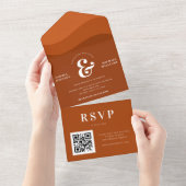 Retro Terracotta Waves Ampersand QR Code Weddensch All In One Uitnodiging (Afscheurbaar)