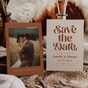 Retro Terracotta Wedding Save The Date