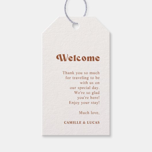 Retro Terracotta Wedding WelkomstcadeLabels Cadeaulabel (Voorkant)