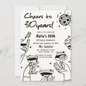 Retro Terug Witte Hand Getrokken Funky 30e Verjaar Kaart (Voorkant)