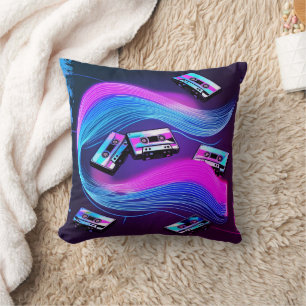 Retro Terugspoelen: Neon Cassette Vibes Kussen