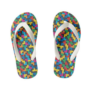 Retro Tetris Blokken Naadloos Patroon Kinder Teenslippers