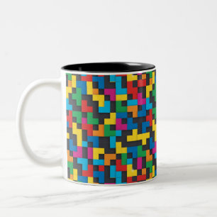 Retro Tetris Blokken Naadloos Patroon Tweekleurige Koffiemok