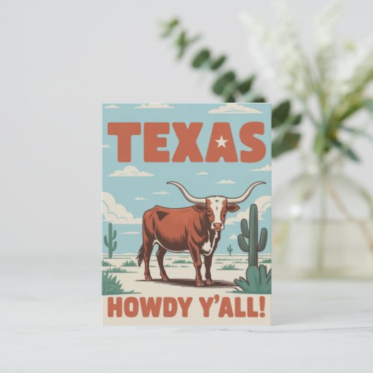 Retro Texas Classic Cowboy Longhorn Briefkaart (Staand voorkant)