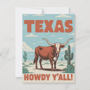 Retro Texas Klassieke Cowboy Longhorn Briefkaart