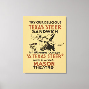 Retro Texas Steer Sandwich en theater play en Canvas Afdruk