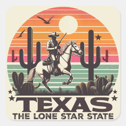 Retro Texas Vierkante Sticker (Voorkant)