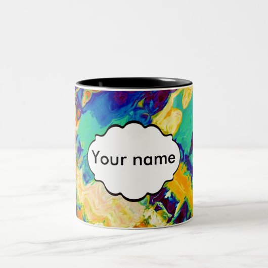 Retro textuur abstract ontwerp tweekleurige koffiemok (Center)