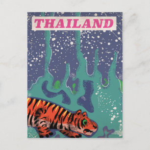 Retro Thailand tijger reisposter Briefkaart