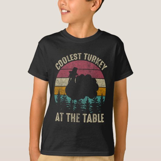 Retro Thanksgiving Coolest Turkey At Table Boys Ki T-shirt (Voorkant)
