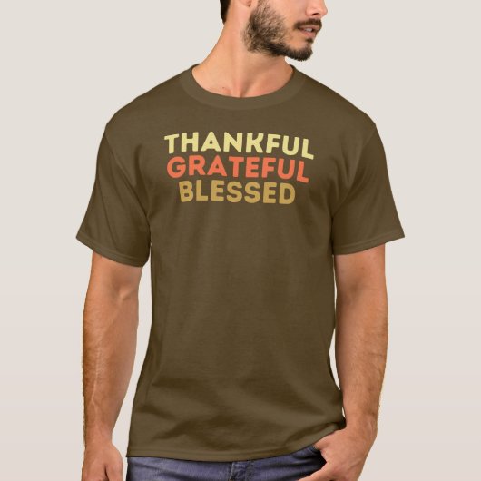 Retro Thanksgiving Dankbaar Gelukkig Gezegend T-shirt (Voorkant)