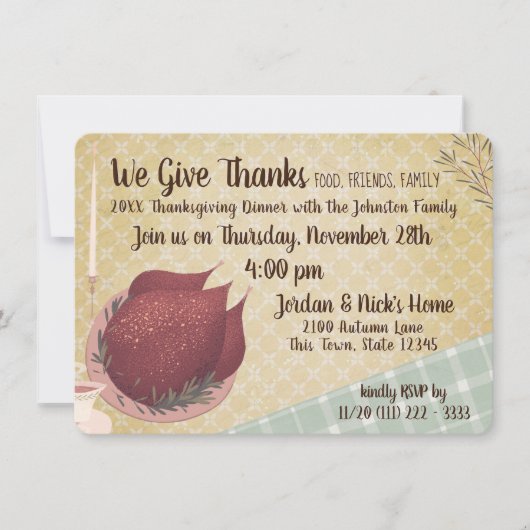 Retro Thanksgiving Dinner Kaart (Voorkant)